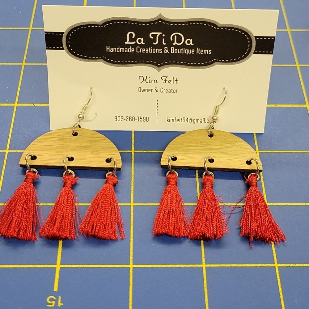 Handmade Earrings 2" Tassell Thready